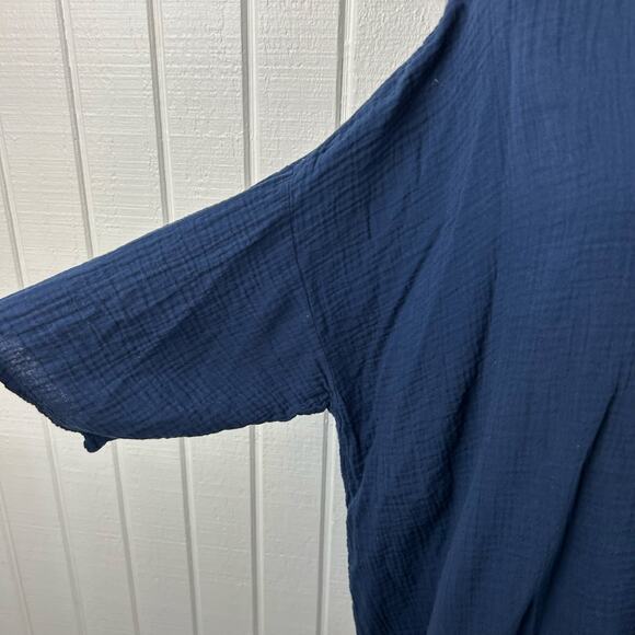 Bryn Walker Women Oversized Short Sleeve Top Blouse Blue Lagenlook Boho Large - Picture 2 of 9